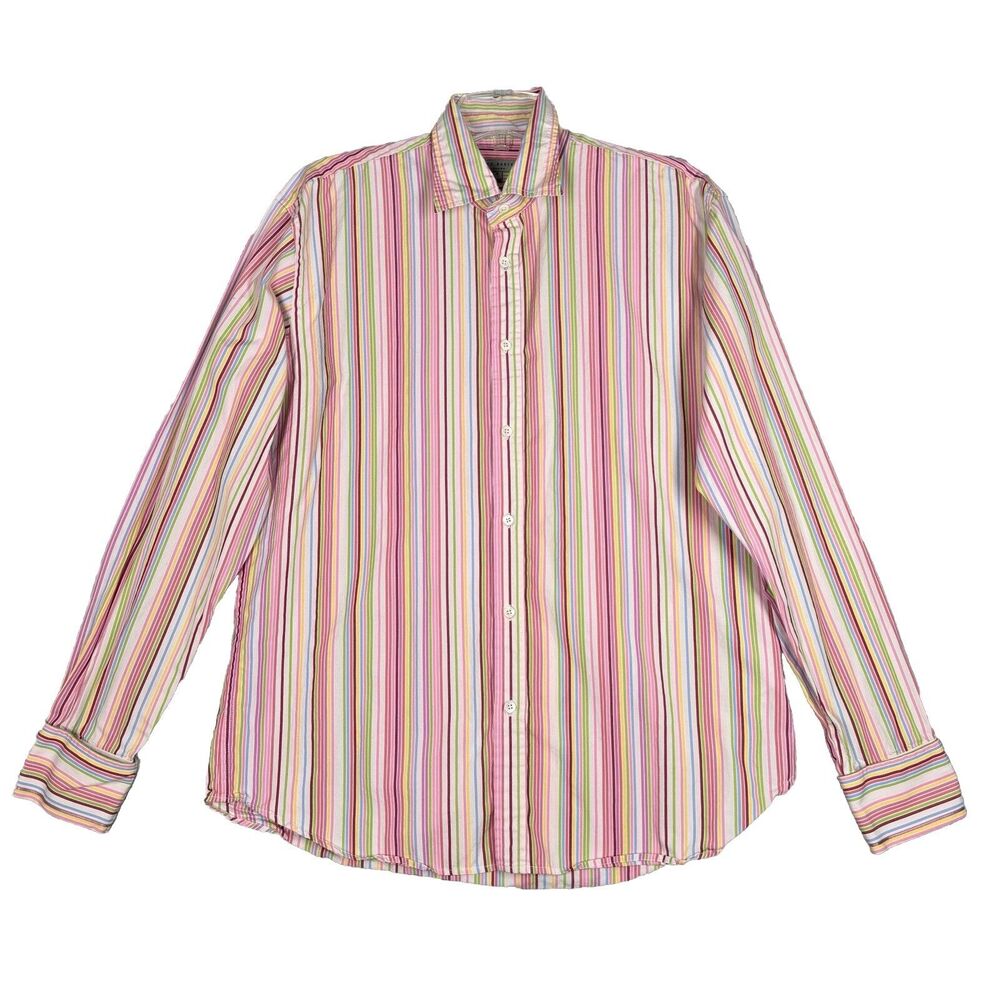 Ted Baker Shirt Mens XL White Multi Striped Button Up Work Casual Career Preppy